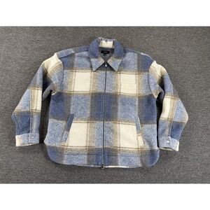 Reiss Jacket Mens 2XL Blue Plaid Morton Bomber Shirt Jacket Flannel Zip Lined